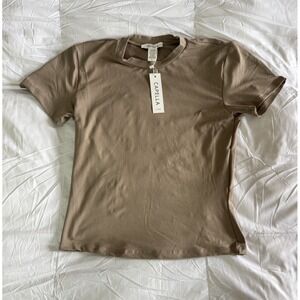 New Capella Short Sleeve Top Size Large Solid Beige Minimalist Stretch Soft